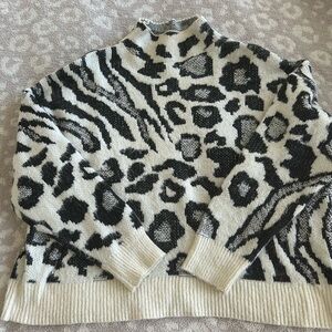 Forever 21 Black and Cream Animal Print Turtleneck Sweater